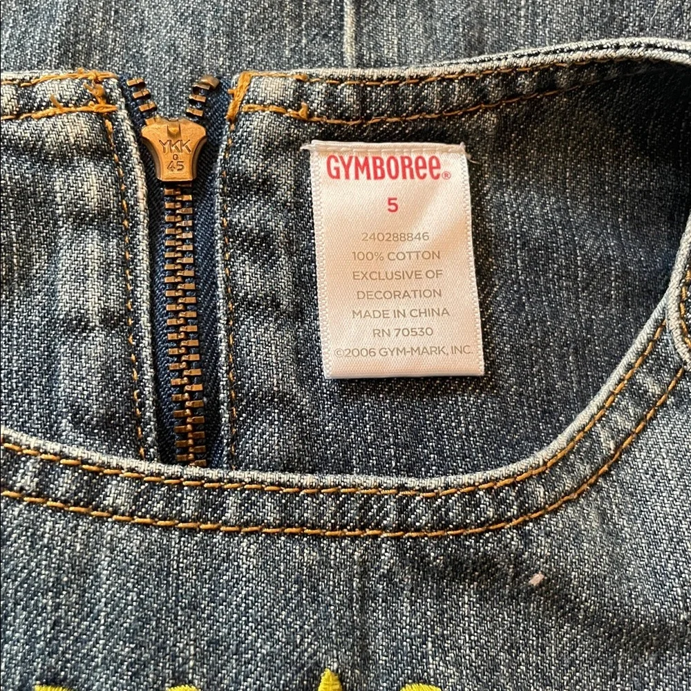 2007 Gymboree “Harvest Leaves” Autumn Floral Embroidered Denim Jumper, Size 5